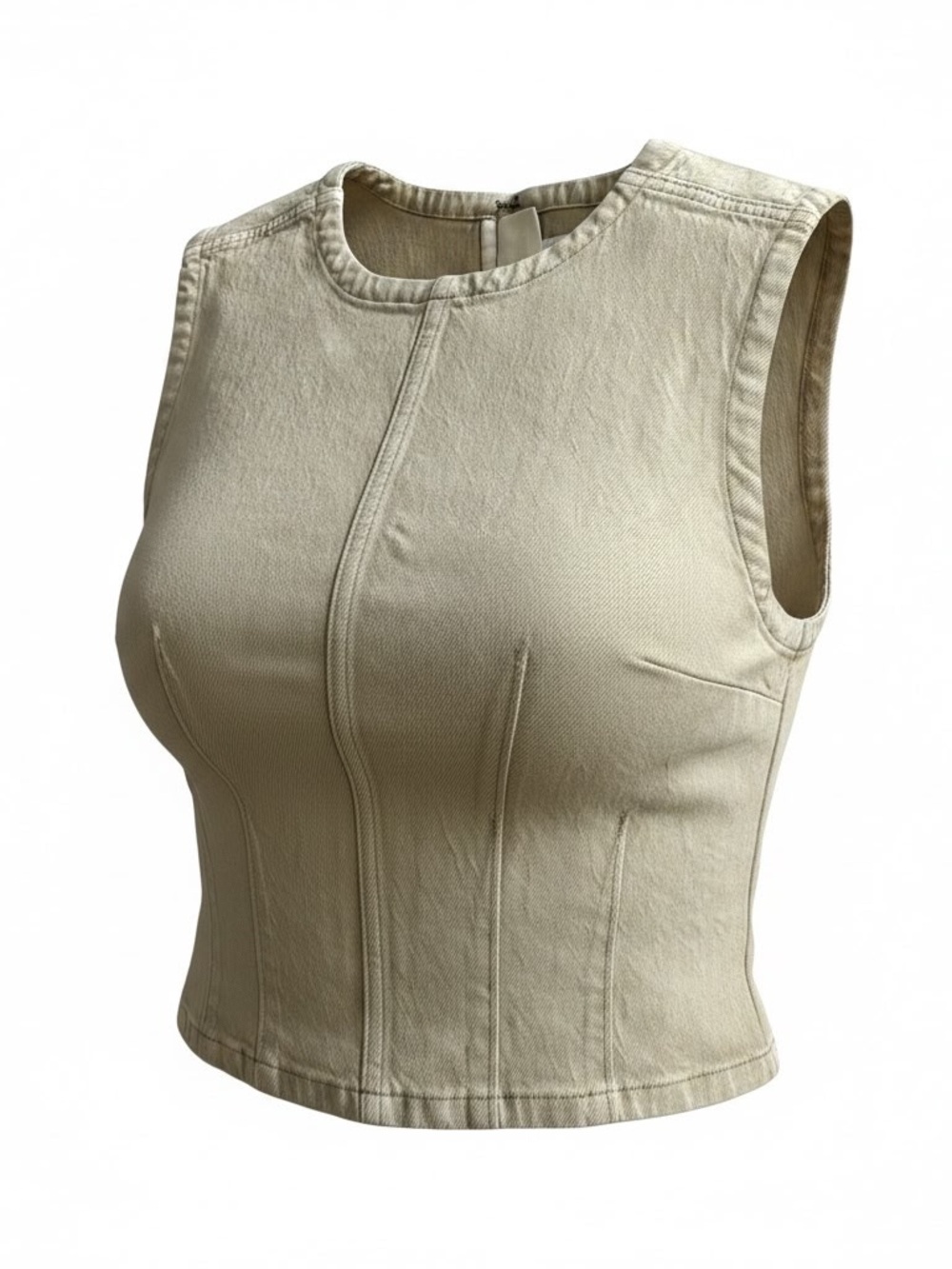 Abercrombie Sleeveless Structured Crop Top - Cream